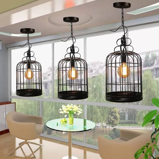 Black/White Birdcage Drop Lamp Rustic Metal 8"/10"/16" Wide Single Dining Room Ceiling Pendant Light Clearhalo 'Ceiling Lights' 'Pendant Lights' 'Pendants' Lighting' 1934032