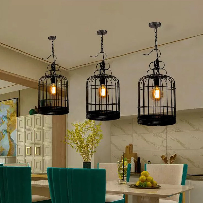 Black/White Birdcage Drop Lamp Rustic Metal 8"/10"/16" Wide Single Dining Room Ceiling Pendant Light Clearhalo 'Ceiling Lights' 'Pendant Lights' 'Pendants' Lighting' 1934033