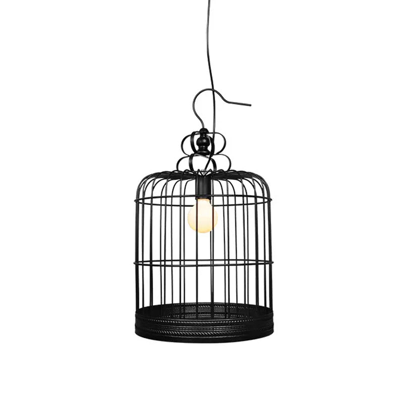 Black/White Birdcage Drop Lamp Rustic Metal 8"/10"/16" Wide Single Dining Room Ceiling Pendant Light Clearhalo 'Ceiling Lights' 'Pendant Lights' 'Pendants' Lighting' 1934034