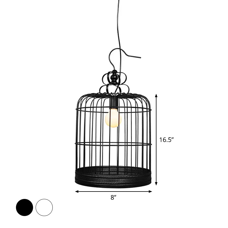 Black/White Birdcage Drop Lamp Rustic Metal 8"/10"/16" Wide Single Dining Room Ceiling Pendant Light Clearhalo 'Ceiling Lights' 'Pendant Lights' 'Pendants' Lighting' 1934035