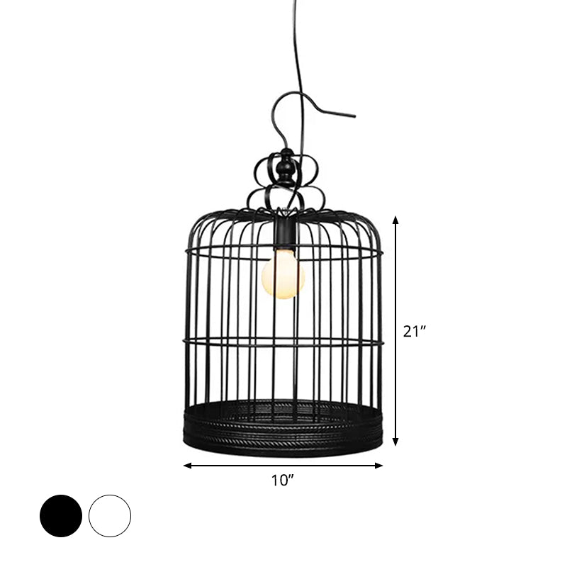 Black/White Birdcage Drop Lamp Rustic Metal 8"/10"/16" Wide Single Dining Room Ceiling Pendant Light Clearhalo 'Ceiling Lights' 'Pendant Lights' 'Pendants' Lighting' 1934036