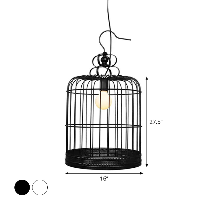 Black/White Birdcage Drop Lamp Rustic Metal 8"/10"/16" Wide Single Dining Room Ceiling Pendant Light Clearhalo 'Ceiling Lights' 'Pendant Lights' 'Pendants' Lighting' 1934037