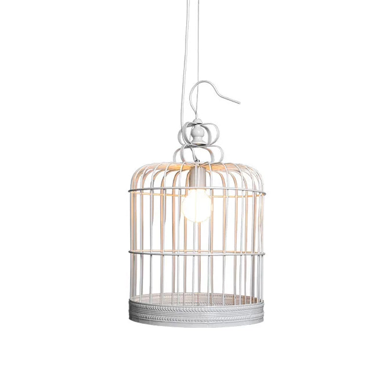 Black/White Birdcage Drop Lamp Rustic Metal 8"/10"/16" Wide Single Dining Room Ceiling Pendant Light Clearhalo 'Ceiling Lights' 'Pendant Lights' 'Pendants' Lighting' 1934038