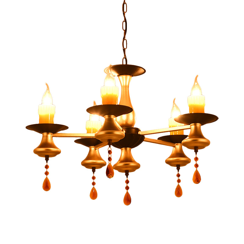 3/5/6 Lights Golden Chandelier Traditional Iron Bellied Oval Vase Hanging Lamp with Resin Candle Clearhalo 'Ceiling Lights' 'Chandeliers' Lighting' options 1934041