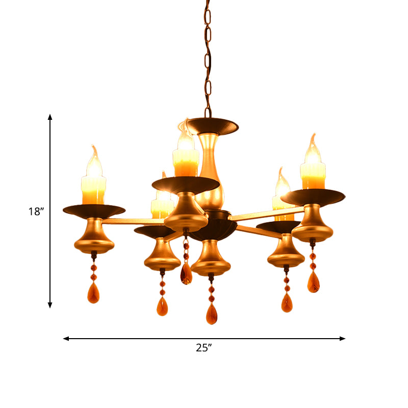 3/5/6 Lights Golden Chandelier Traditional Iron Bellied Oval Vase Hanging Lamp with Resin Candle Clearhalo 'Ceiling Lights' 'Chandeliers' Lighting' options 1934042