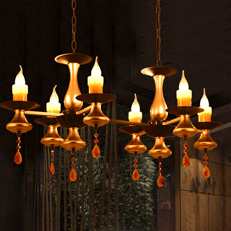 3/5/6 Lights Golden Chandelier Traditional Iron Bellied Oval Vase Hanging Lamp with Resin Candle 6 Gold Clearhalo 'Ceiling Lights' 'Chandeliers' Lighting' options 1934043_7f172761-e094-4c0d-9dfe-4f2b6933095d