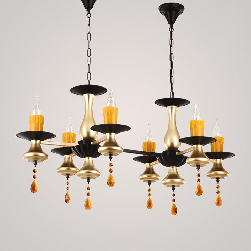 3/5/6 Lights Golden Chandelier Traditional Iron Bellied Oval Vase Hanging Lamp with Resin Candle Clearhalo 'Ceiling Lights' 'Chandeliers' Lighting' options 1934045