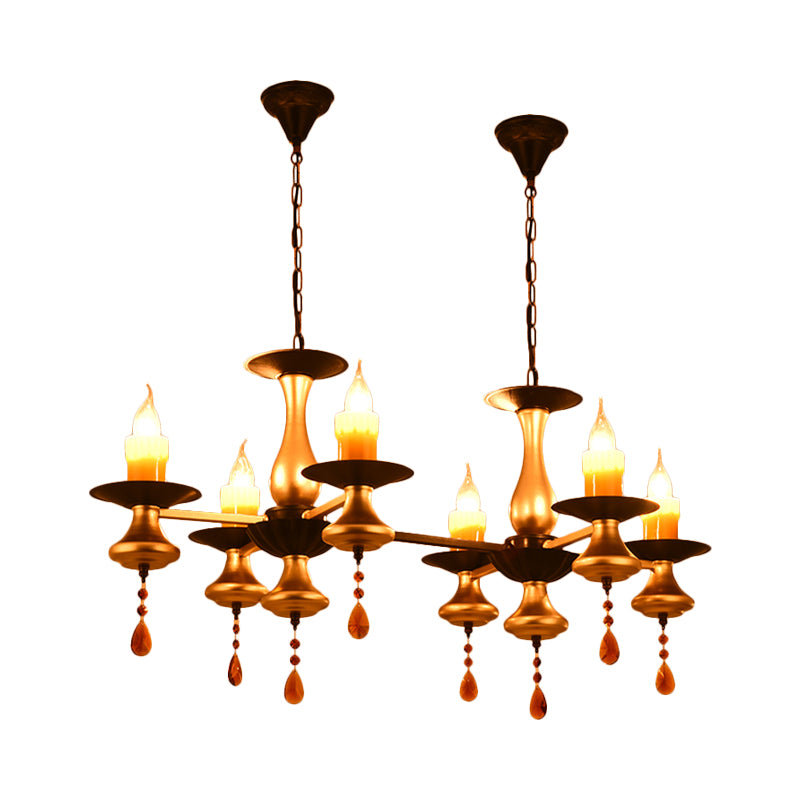 3/5/6 Lights Golden Chandelier Traditional Iron Bellied Oval Vase Hanging Lamp with Resin Candle Clearhalo 'Ceiling Lights' 'Chandeliers' Lighting' options 1934046