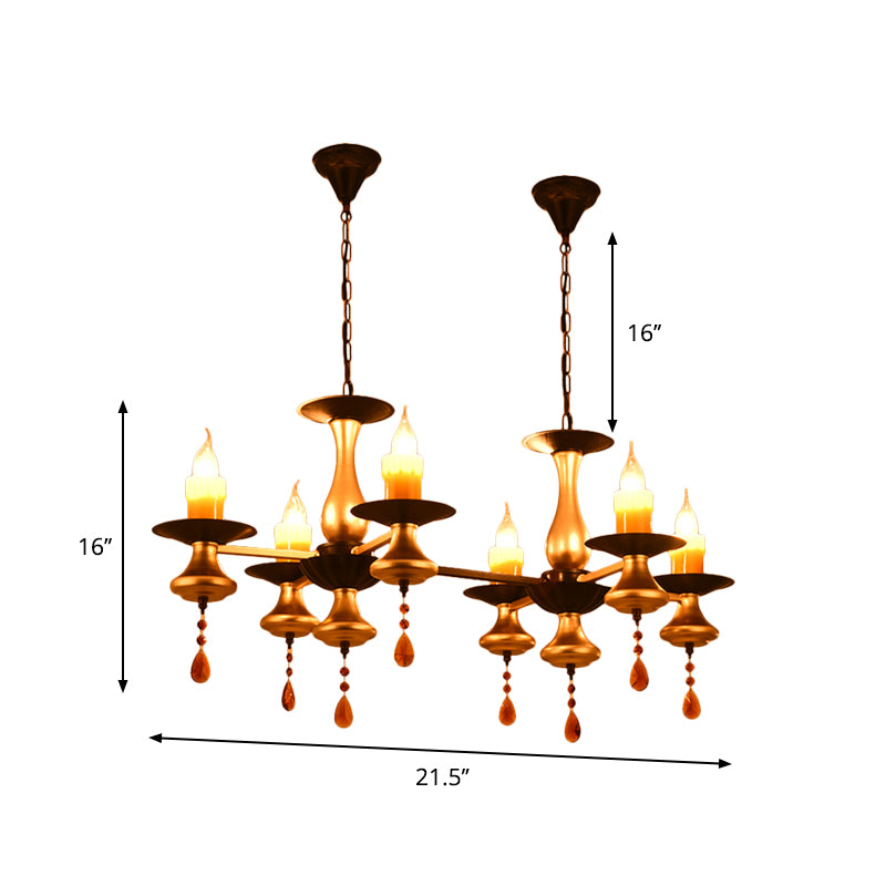 3/5/6 Lights Golden Chandelier Traditional Iron Bellied Oval Vase Hanging Lamp with Resin Candle Clearhalo 'Ceiling Lights' 'Chandeliers' Lighting' options 1934047