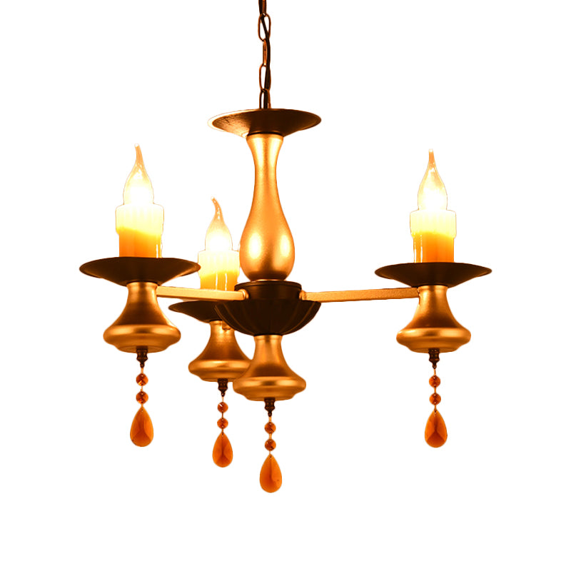 3/5/6 Lights Golden Chandelier Traditional Iron Bellied Oval Vase Hanging Lamp with Resin Candle Clearhalo 'Ceiling Lights' 'Chandeliers' Lighting' options 1934051