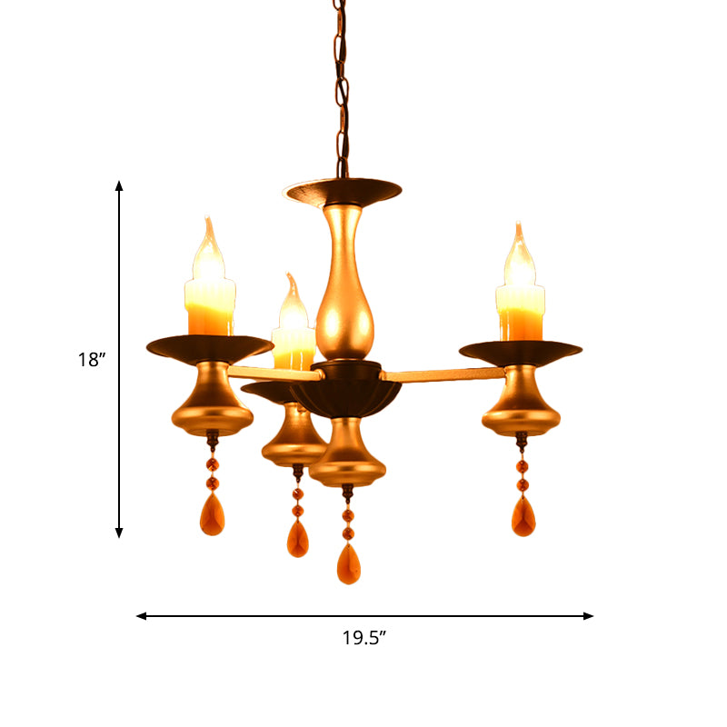 3/5/6 Lights Golden Chandelier Traditional Iron Bellied Oval Vase Hanging Lamp with Resin Candle Clearhalo 'Ceiling Lights' 'Chandeliers' Lighting' options 1934052