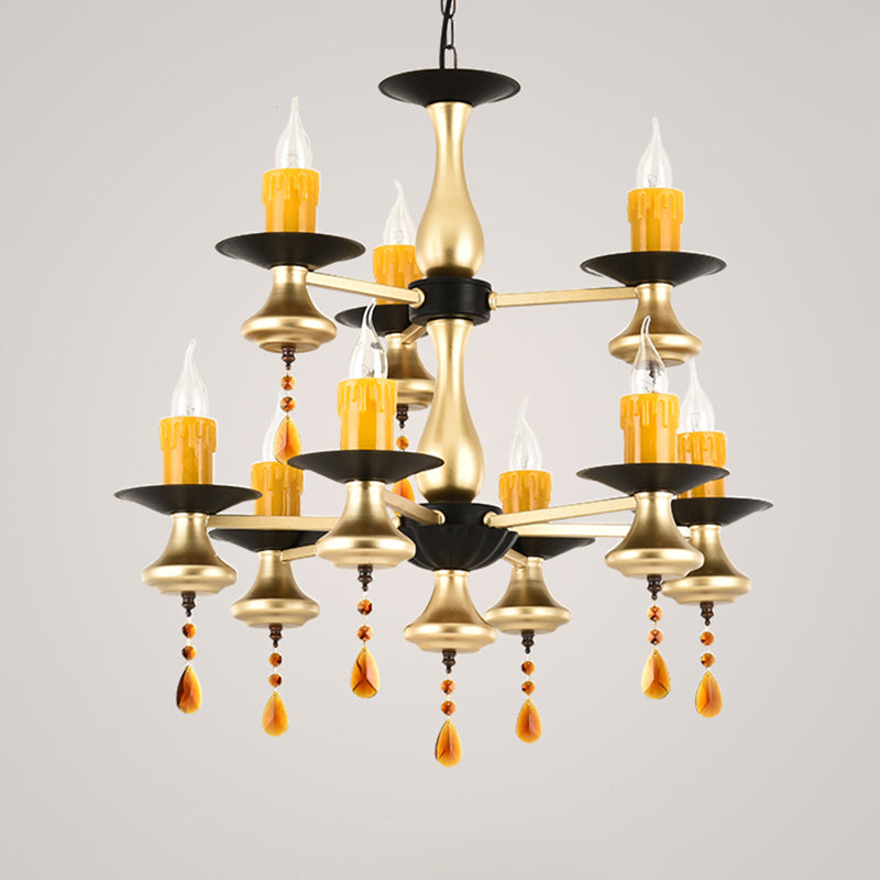 3/5/6 Lights Golden Chandelier Traditional Iron Bellied Oval Vase Hanging Lamp with Resin Candle Clearhalo 'Ceiling Lights' 'Chandeliers' Lighting' options 1934054