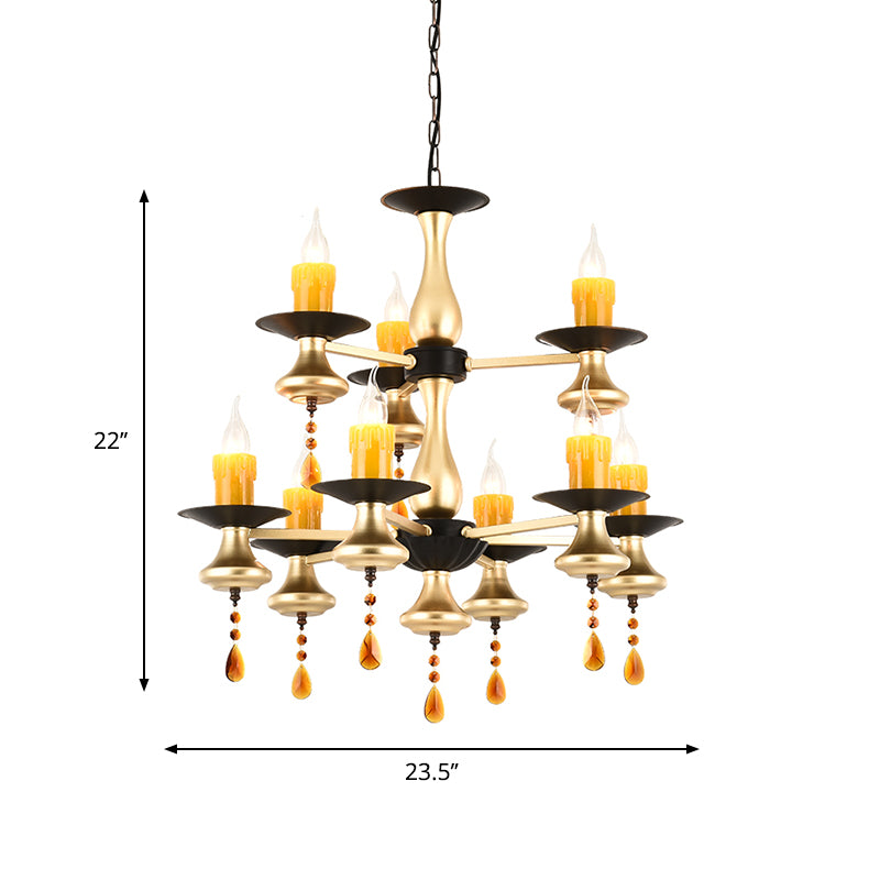 3/5/6 Lights Golden Chandelier Traditional Iron Bellied Oval Vase Hanging Lamp with Resin Candle Clearhalo 'Ceiling Lights' 'Chandeliers' Lighting' options 1934056