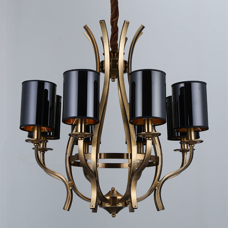 6/8 Lights Cylinder Chandelier Farmhouse Black Fabric Hanging Ceiling Lamp with Iron Vase Design Clearhalo 'Ceiling Lights' 'Chandeliers' Lighting' options 1934068