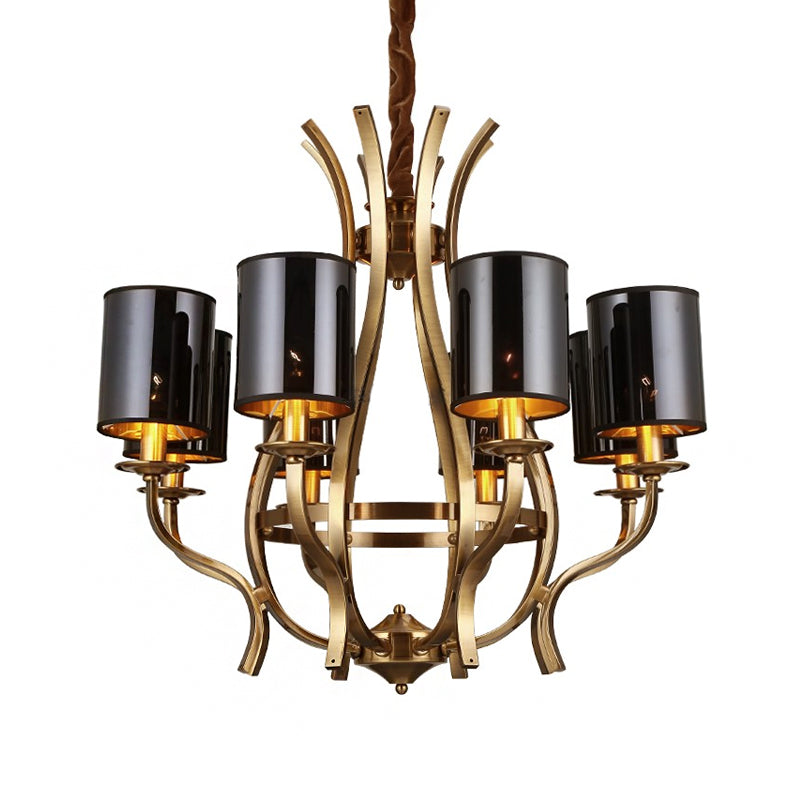 6/8 Lights Cylinder Chandelier Farmhouse Black Fabric Hanging Ceiling Lamp with Iron Vase Design Clearhalo 'Ceiling Lights' 'Chandeliers' Lighting' options 1934070