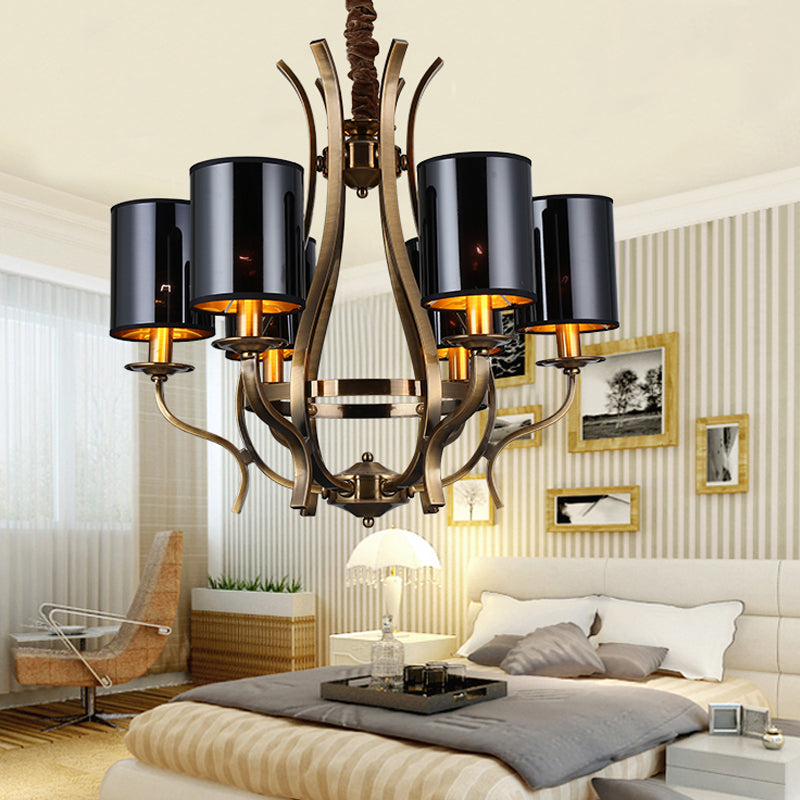 6/8 Lights Cylinder Chandelier Farmhouse Black Fabric Hanging Ceiling Lamp with Iron Vase Design 6 Black Clearhalo 'Ceiling Lights' 'Chandeliers' Lighting' options 1934072_d0e44268-e524-4a25-84b2-653e29228617