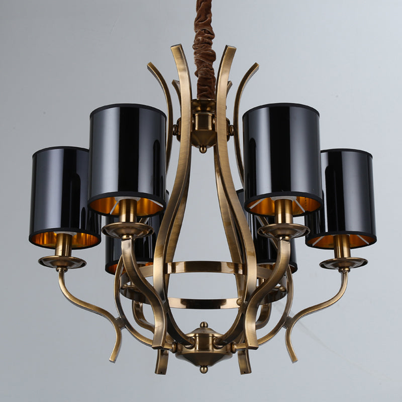 6/8 Lights Cylinder Chandelier Farmhouse Black Fabric Hanging Ceiling Lamp with Iron Vase Design Clearhalo 'Ceiling Lights' 'Chandeliers' Lighting' options 1934073