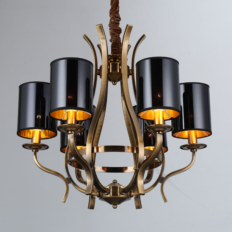 6/8 Lights Cylinder Chandelier Farmhouse Black Fabric Hanging Ceiling Lamp with Iron Vase Design Clearhalo 'Ceiling Lights' 'Chandeliers' Lighting' options 1934074