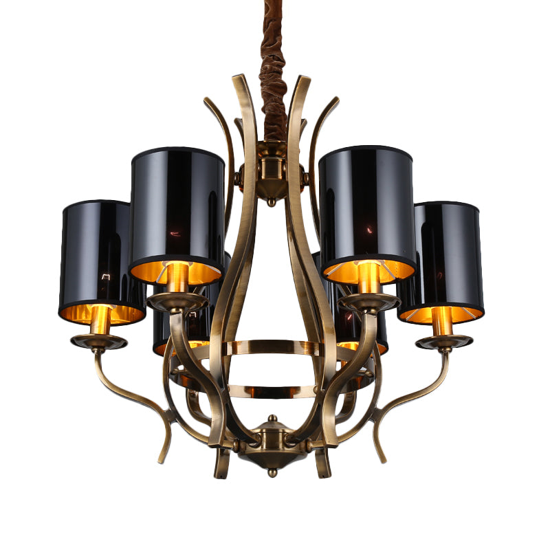 6/8 Lights Cylinder Chandelier Farmhouse Black Fabric Hanging Ceiling Lamp with Iron Vase Design Clearhalo 'Ceiling Lights' 'Chandeliers' Lighting' options 1934075