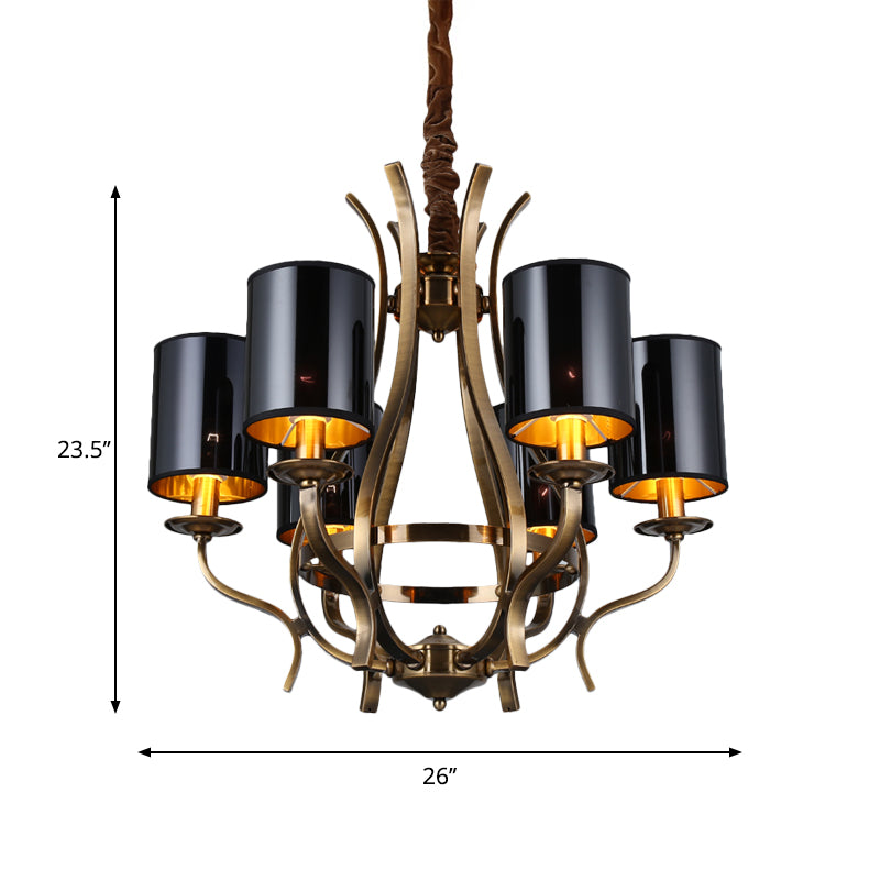 6/8 Lights Cylinder Chandelier Farmhouse Black Fabric Hanging Ceiling Lamp with Iron Vase Design Clearhalo 'Ceiling Lights' 'Chandeliers' Lighting' options 1934076