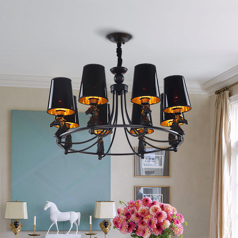 Iron Flared Chandelier Lamp Traditional 4/6/8-Light Ceiling Pendant with Resin Detail in Black Clearhalo 'Ceiling Lights' 'Chandeliers' Lighting' options 1934077