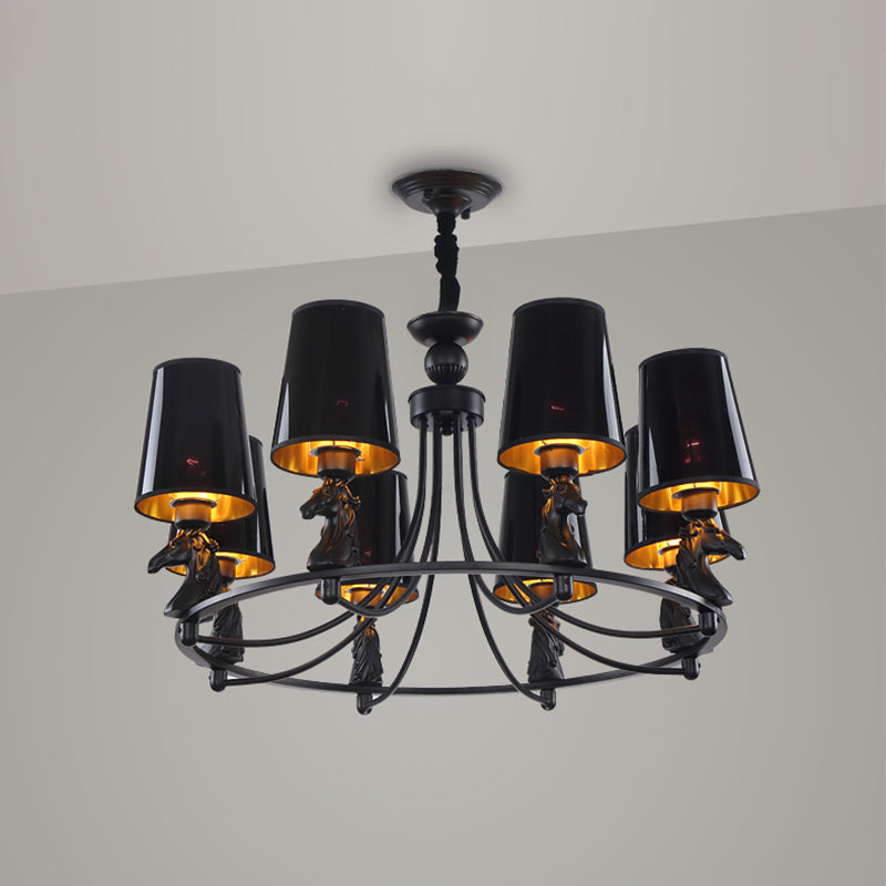 Iron Flared Chandelier Lamp Traditional 4/6/8-Light Ceiling Pendant with Resin Detail in Black Clearhalo 'Ceiling Lights' 'Chandeliers' Lighting' options 1934079