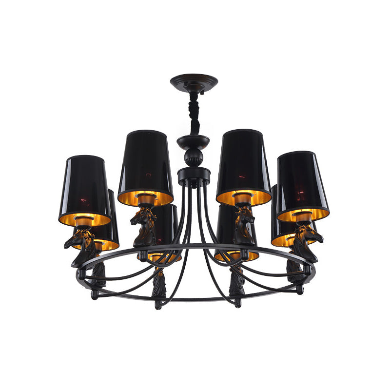 Iron Flared Chandelier Lamp Traditional 4/6/8-Light Ceiling Pendant with Resin Detail in Black Clearhalo 'Ceiling Lights' 'Chandeliers' Lighting' options 1934080