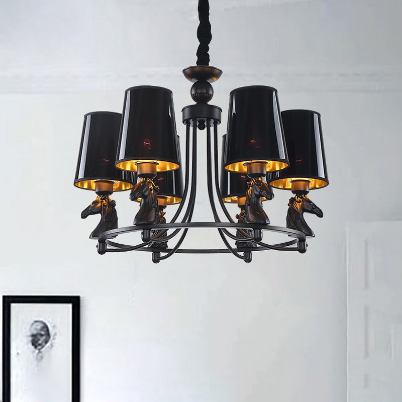 Iron Flared Chandelier Lamp Traditional 4/6/8-Light Ceiling Pendant with Resin Detail in Black Clearhalo 'Ceiling Lights' 'Chandeliers' Lighting' options 1934082