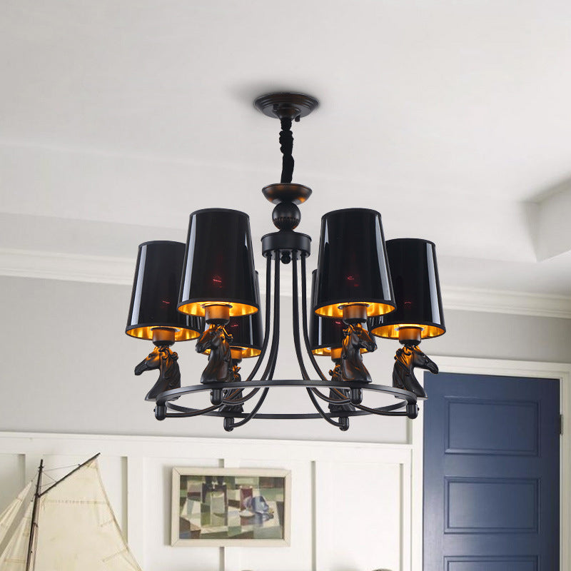 Iron Flared Chandelier Lamp Traditional 4/6/8-Light Ceiling Pendant with Resin Detail in Black Clearhalo 'Ceiling Lights' 'Chandeliers' Lighting' options 1934083