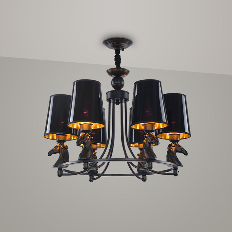 Iron Flared Chandelier Lamp Traditional 4/6/8-Light Ceiling Pendant with Resin Detail in Black Clearhalo 'Ceiling Lights' 'Chandeliers' Lighting' options 1934084