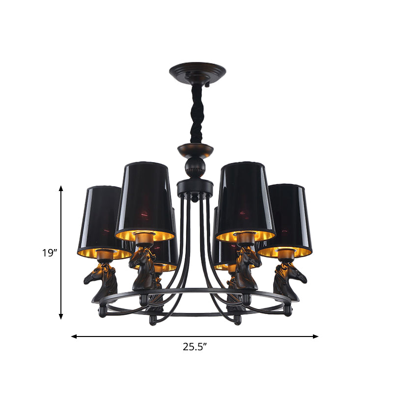 Iron Flared Chandelier Lamp Traditional 4/6/8-Light Ceiling Pendant with Resin Detail in Black Clearhalo 'Ceiling Lights' 'Chandeliers' Lighting' options 1934086