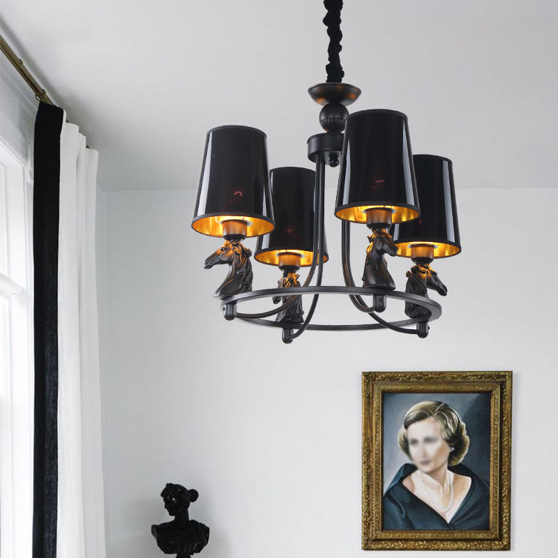 Iron Flared Chandelier Lamp Traditional 4/6/8-Light Ceiling Pendant with Resin Detail in Black Clearhalo 'Ceiling Lights' 'Chandeliers' Lighting' options 1934087