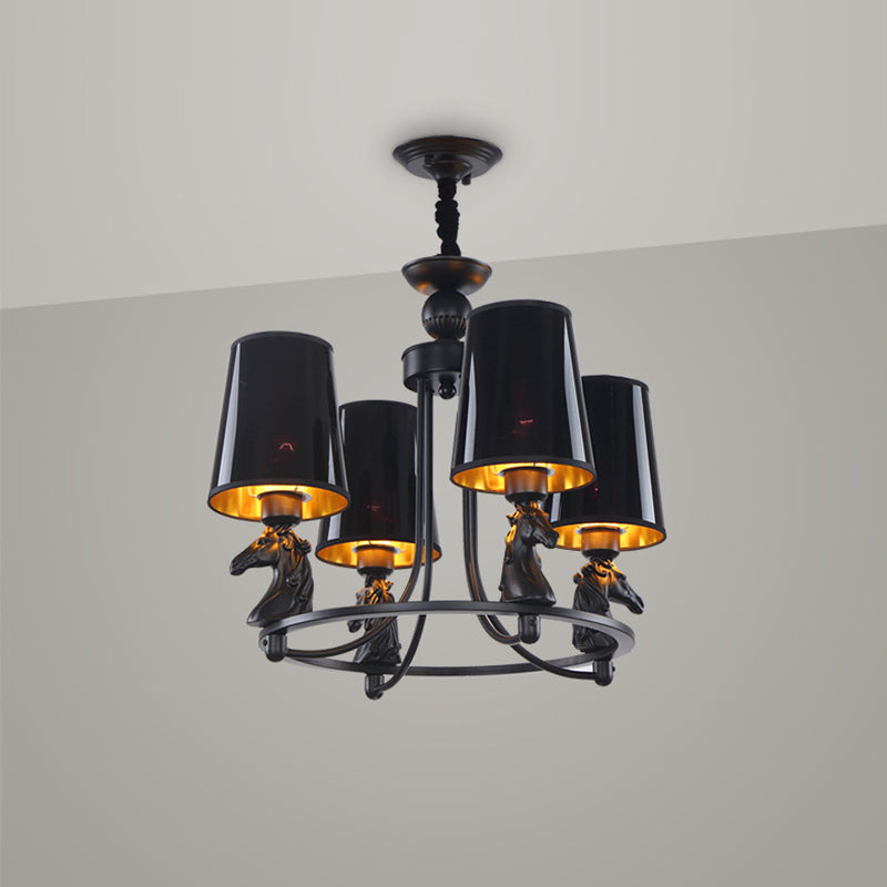 Iron Flared Chandelier Lamp Traditional 4/6/8-Light Ceiling Pendant with Resin Detail in Black Clearhalo 'Ceiling Lights' 'Chandeliers' Lighting' options 1934088