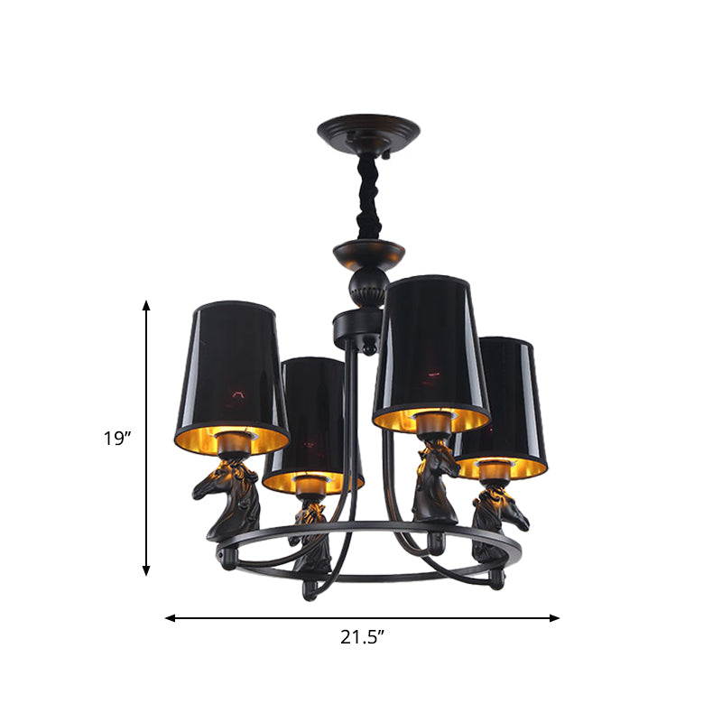 Iron Flared Chandelier Lamp Traditional 4/6/8-Light Ceiling Pendant with Resin Detail in Black Clearhalo 'Ceiling Lights' 'Chandeliers' Lighting' options 1934090