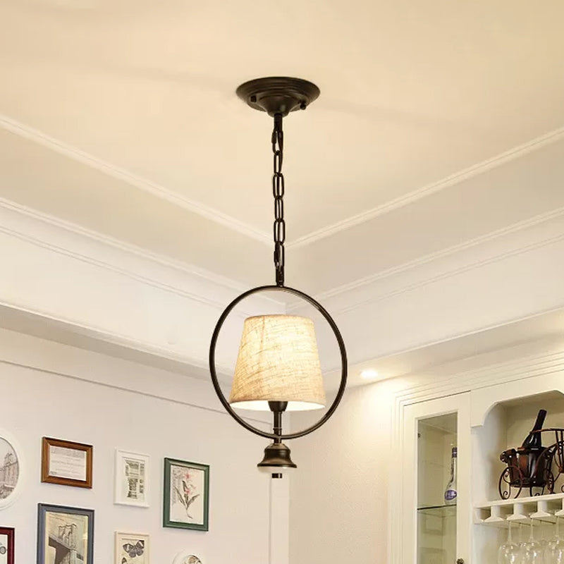 1 Bulb Tapered Pendulum Pendant Traditional White Fabric Dining Room Ceiling Light Fixture Clearhalo 'Ceiling Lights' 'Pendant Lights' 'Pendants' Lighting' 1934105