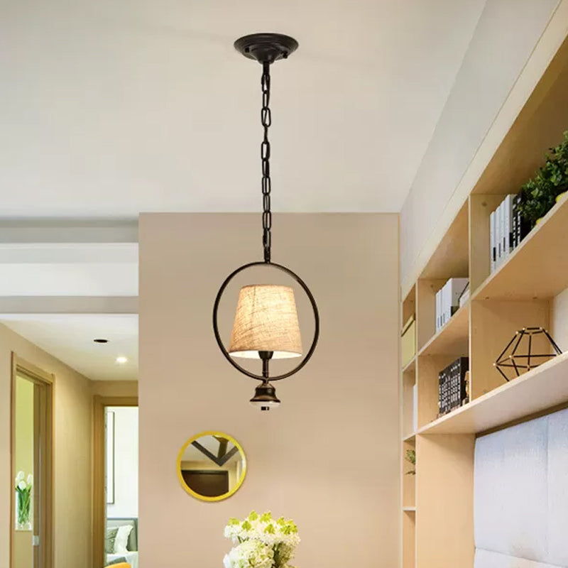 1 Bulb Tapered Pendulum Pendant Traditional White Fabric Dining Room Ceiling Light Fixture Clearhalo 'Ceiling Lights' 'Pendant Lights' 'Pendants' Lighting' 1934106