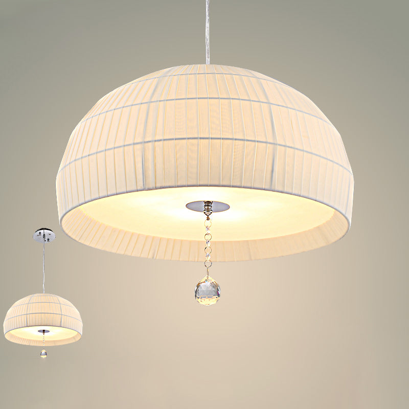 Semi Sphere Fabric Chandelier Minimal 5-Light White Hanging Ceiling Light with Dropped Crystal Ball White Clearhalo 'Ceiling Lights' 'Chandeliers' Lighting' options 1934110_2c962945-2835-4025-ab9d-f185e0bc4582