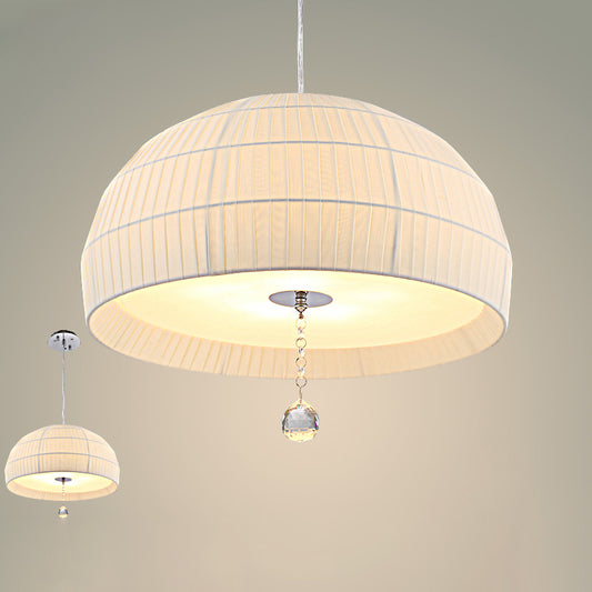 Semi Sphere Fabric Chandelier Minimal 5-Light White Hanging Ceiling Light with Dropped Crystal Ball Clearhalo 'Ceiling Lights' 'Chandeliers' Lighting' options 1934110