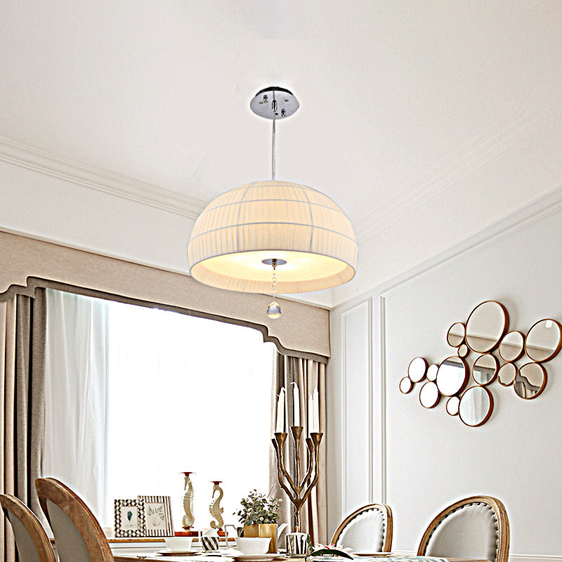 Semi Sphere Fabric Chandelier Minimal 5-Light White Hanging Ceiling Light with Dropped Crystal Ball Clearhalo 'Ceiling Lights' 'Chandeliers' Lighting' options 1934111