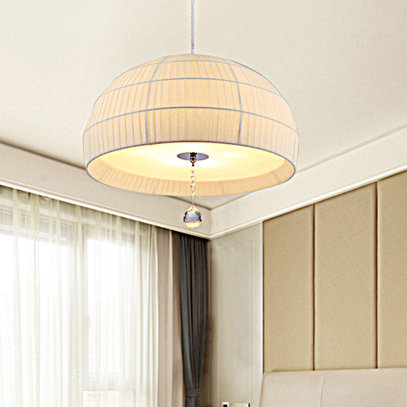 Semi Sphere Fabric Chandelier Minimal 5-Light White Hanging Ceiling Light with Dropped Crystal Ball Clearhalo 'Ceiling Lights' 'Chandeliers' Lighting' options 1934112