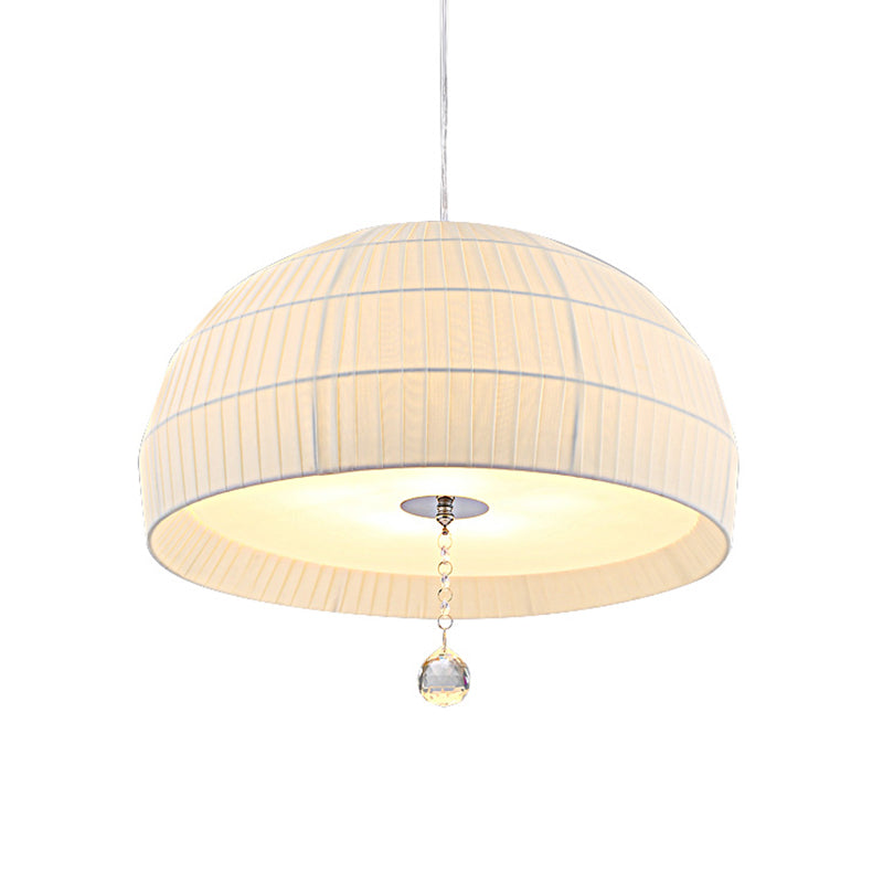 Semi Sphere Fabric Chandelier Minimal 5-Light White Hanging Ceiling Light with Dropped Crystal Ball Clearhalo 'Ceiling Lights' 'Chandeliers' Lighting' options 1934113