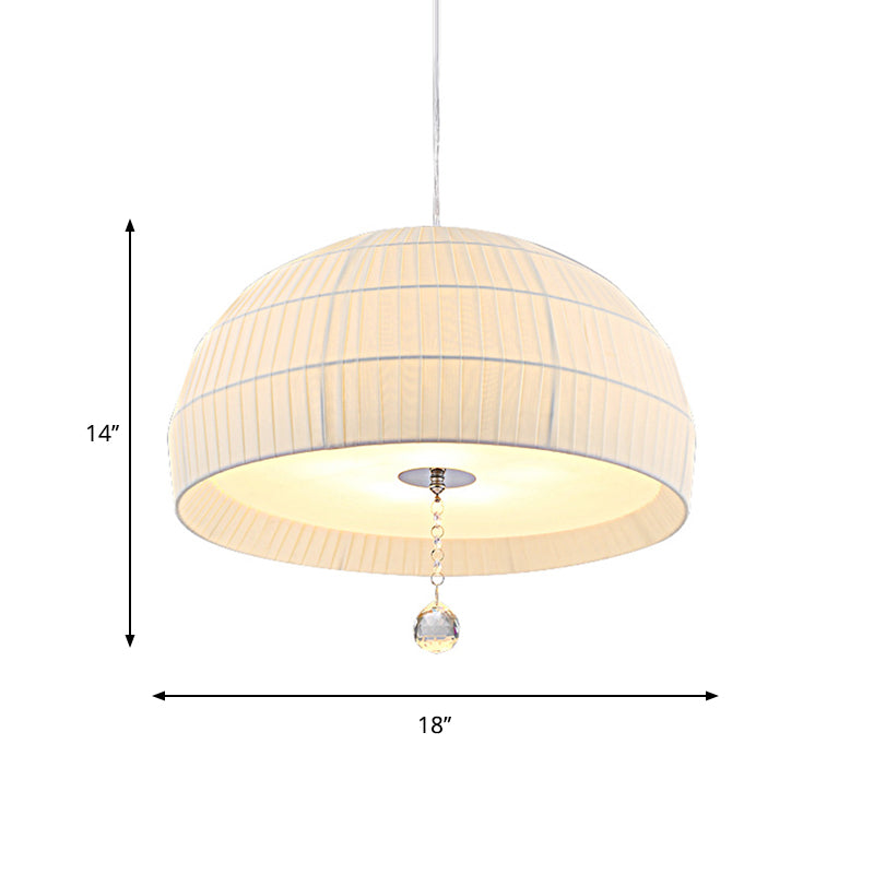 Semi Sphere Fabric Chandelier Minimal 5-Light White Hanging Ceiling Light with Dropped Crystal Ball Clearhalo 'Ceiling Lights' 'Chandeliers' Lighting' options 1934114