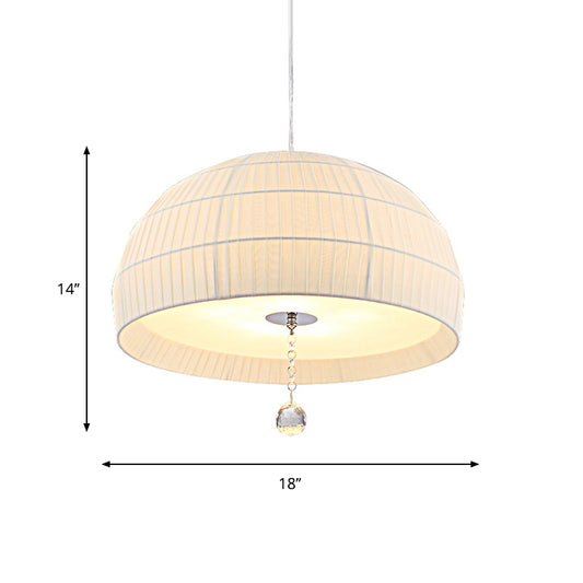 Semi Sphere Fabric Chandelier Minimal 5-Light White Hanging Ceiling Light with Dropped Crystal Ball Clearhalo 'Ceiling Lights' 'Chandeliers' Lighting' options 1934114