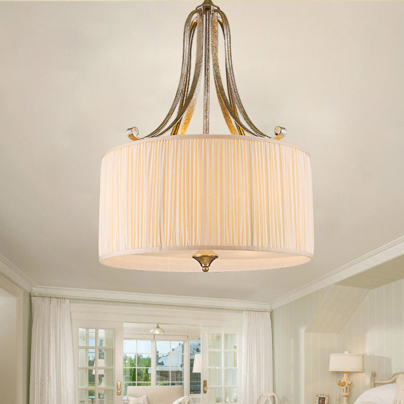 White 4-Light Ceiling Chandelier Modernist Pleated Fabric Hanging Drum Light Fixture Clearhalo 'Ceiling Lights' 'Chandeliers' Lighting' options 1934115