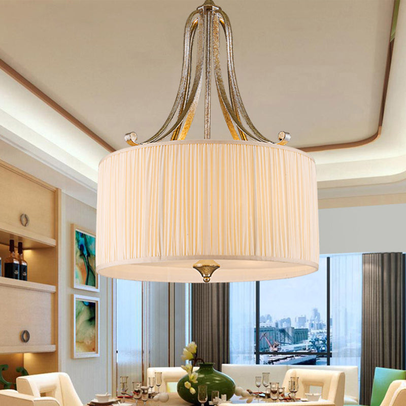 White 4-Light Ceiling Chandelier Modernist Pleated Fabric Hanging Drum Light Fixture Clearhalo 'Ceiling Lights' 'Chandeliers' Lighting' options 1934116