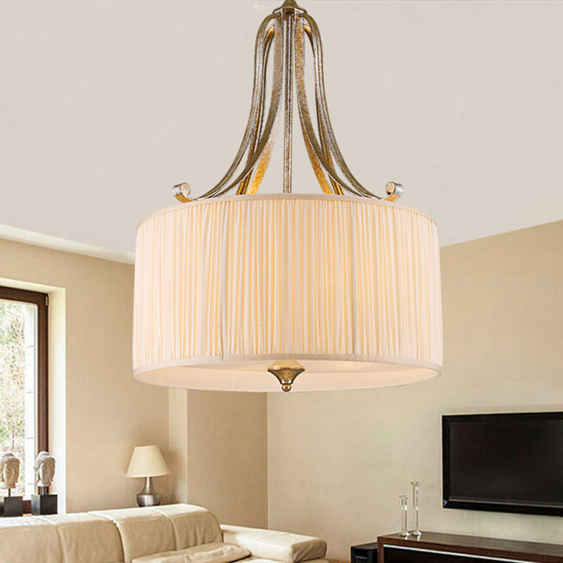 White 4-Light Ceiling Chandelier Modernist Pleated Fabric Hanging Drum Light Fixture Clearhalo 'Ceiling Lights' 'Chandeliers' Lighting' options 1934117