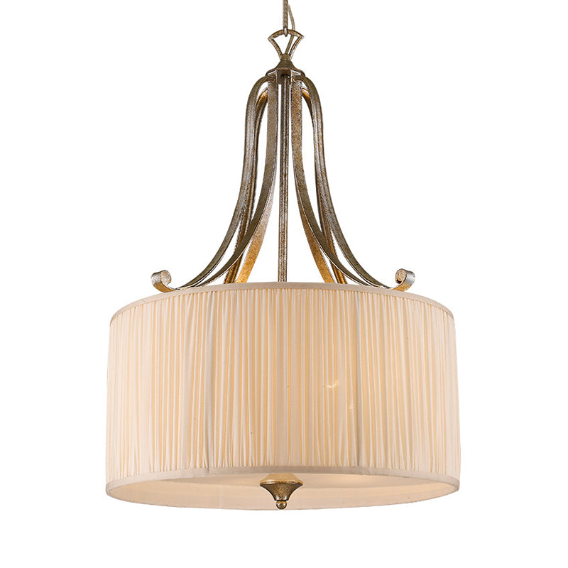 White 4-Light Ceiling Chandelier Modernist Pleated Fabric Hanging Drum Light Fixture Clearhalo 'Ceiling Lights' 'Chandeliers' Lighting' options 1934118