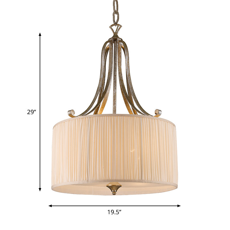 White 4-Light Ceiling Chandelier Modernist Pleated Fabric Hanging Drum Light Fixture Clearhalo 'Ceiling Lights' 'Chandeliers' Lighting' options 1934119