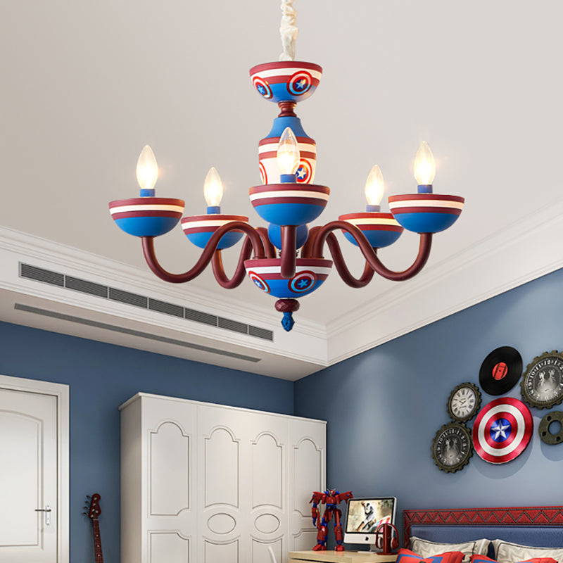 American Stylish Candle Pendant Light Metallic Chandelier in Blue&Red for Boys Bedroom Clearhalo 'Ceiling Lights' 'Chandeliers' Lighting' options 193413