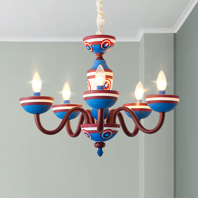 American Stylish Candle Pendant Light Metallic Chandelier in Blue&Red for Boys Bedroom Clearhalo 'Ceiling Lights' 'Chandeliers' Lighting' options 193414